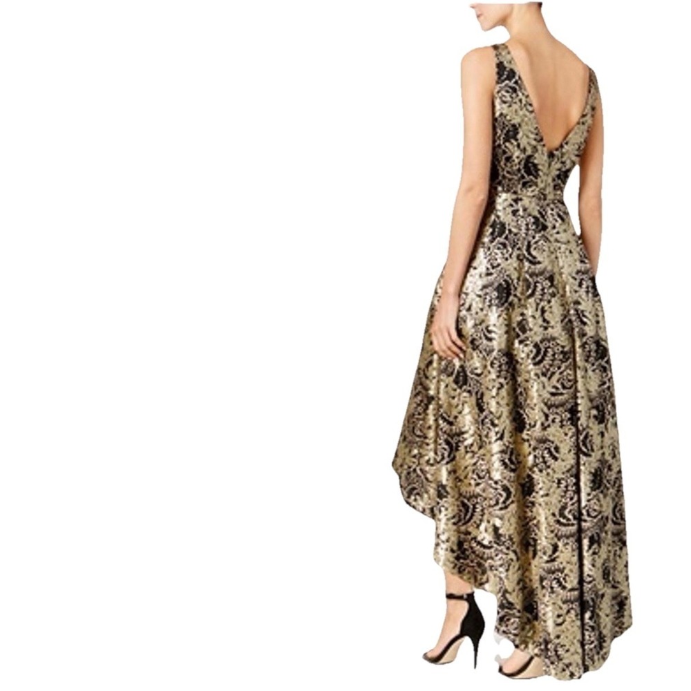 Calvin Klein Black Gold Sequin Hi Low Formal Sleeveless Evening Gown Pockets 6 - Picture 4 of 14